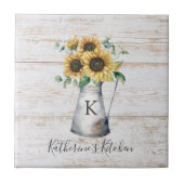 Eukalyptus rustikal-elegante Monogram-Sonnenblume Fliese (Vorderseite)