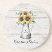 Eukalyptus rustikal-elegante Monogram-Sonnenblume Getränkeuntersetzer (Vorne)