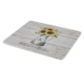 Eukalyptus rustikal-elegante Monogram-Sonnenblume Schneidebrett (Ecke)