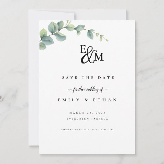 Eukalyptus-Rustikal-Grün-Hochzeit Save The Date (Vorderseite)