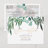 Eukalyptus rustikal, Grüne Save the Date Postkarte (Vorne/Hinten)