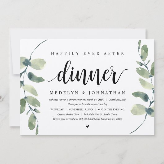 Eukalyptus rustikal, Hochzeitsessen Einladung (Vorderseite)