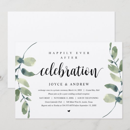 Eukalyptus rustikal, Hochzeitsfeier I Einladung (Vorne/Hinten)