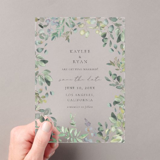 Eukalyptus rustikal Save the Date Acryleinladungen (Insitu (Handheld))