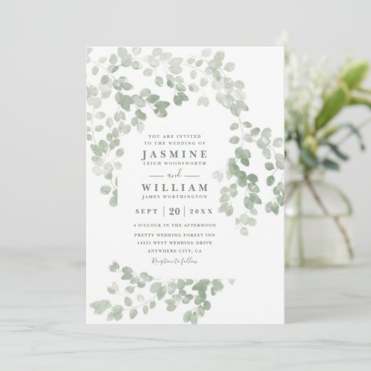 Eukalyptus Rustikale Elegante Moderne QR-Code-Hoch Einladung (Stehend Vorderseite)