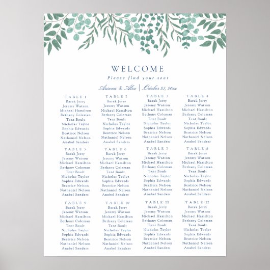 Eukalyptus Rustikale Grüne Hochzeitstabelle Poster (Vorne)