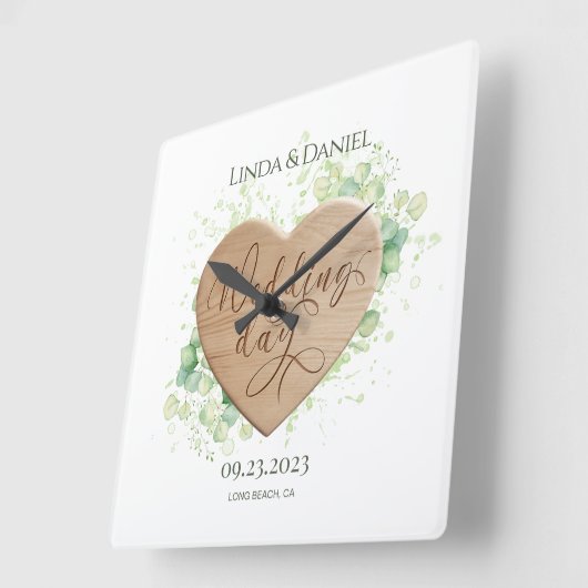 Eukalyptus Rustikale Hochzeit aus Holz Quadratische Wanduhr (Winkel)