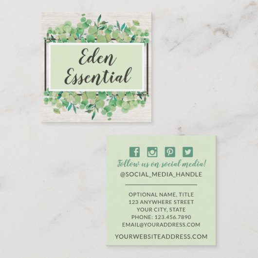 Eukalyptus Rustikale Soziale Medien Quadratische Visitenkarte (Vorne/Hinten)