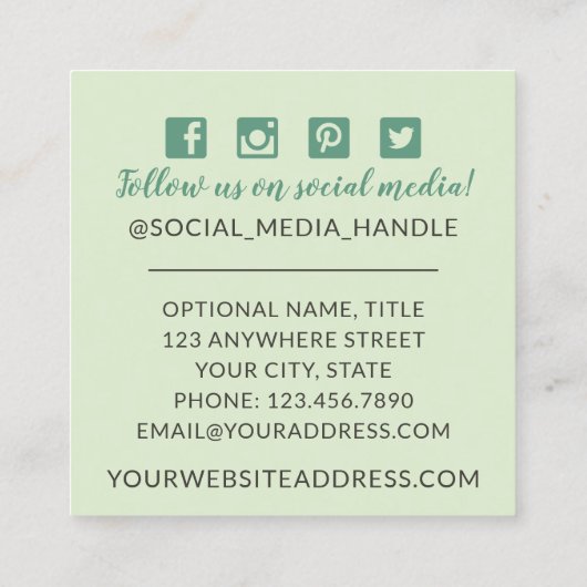 Eukalyptus Rustikale Soziale Medien Quadratische Visitenkarte (Rückseite)