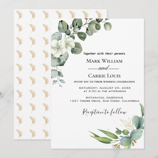 Eukalyptus Rustikale Vegetation Einladung Hochzeit (Vorne/Hinten)