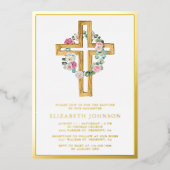 Eukalyptus rustikaler Blütenblättriger Wood Cross  Folieneinladung (Vorderseite)