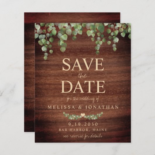 Eukalyptus Rustikaler QR-Code Save the Date (Vorne/Hinten)