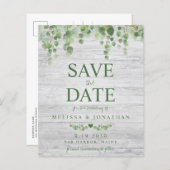 Eukalyptus Rustikaler Save the Date Postkarte (Vorne/Hinten)