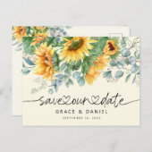 Eukalyptus rustikaler Sonnenblume Rette unser Datu Ankündigungspostkarte (Vorne/Hinten)