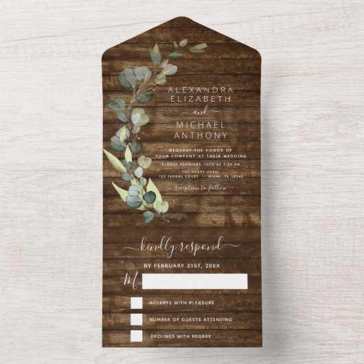 Eukalyptus-rustikaler Wald-Hochzeit All In One Einladung (Innen Boden)