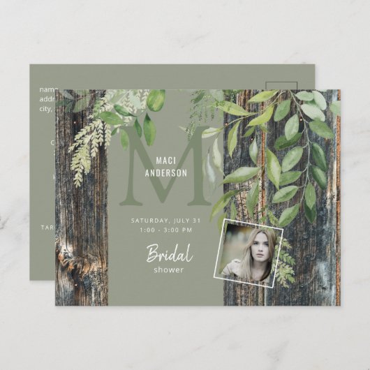 Eukalyptus Rustikales Foto Brautparty Einladungspostkarte (Vorne/Hinten)