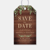 Eukalyptus rustikales Holz Save the Date Geschenkanhänger (Vorderseite)