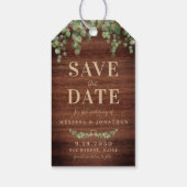 Eukalyptus rustikales Holz Save the Date Geschenkanhänger (Rückseite)