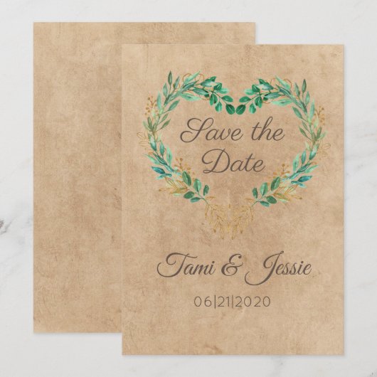 Eukalyptus rustikales Land Herz Save The Date (Vorne/Hinten)