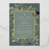 Eukalyptus & Sage Erste Heilige Kommune Folieneinladung (Vorderseite)