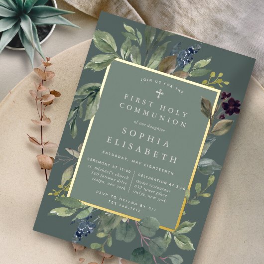 Eukalyptus & Sage Erste Heilige Kommune Folieneinladung