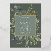 Eukalyptus & Sage Foil Save the Date Karte (Vorderseite)