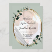 Eukalyptus Sage Foto Gold Metallic Wedding Einladung (Vorne/Hinten)