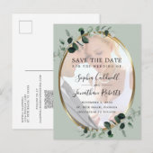 Eukalyptus Sage Foto Hochzeit Sichern Sie das Datu Ankündigungspostkarte (Vorne/Hinten)