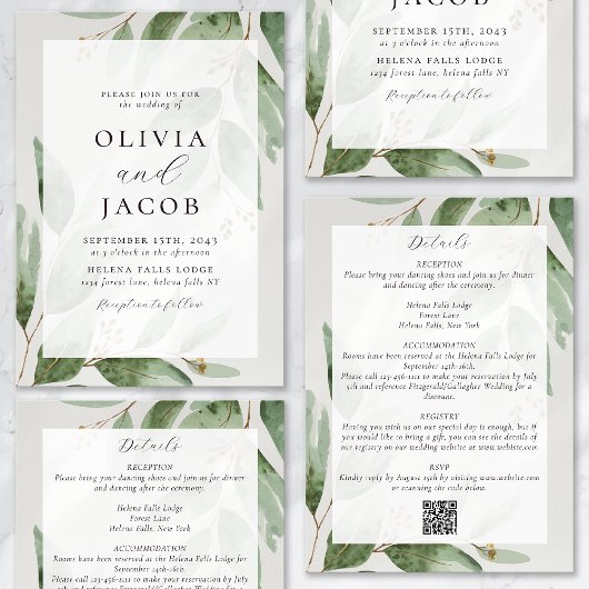 Eukalyptus Sage Green All in One Wedding Einladung