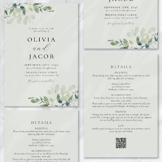 Eukalyptus Sage Green All in One Wedding Einladung