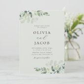 Eukalyptus Sage Green All in One Wedding Einladung (Stehend Vorderseite)