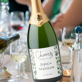 Eukalyptus Sage Green Gold Foil Wedding Wine Label Schaumweinetikett