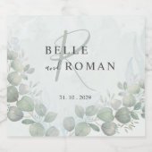 Eukalyptus Sage Green Monogram Wedding Schaumweinetikett (Einzelnes Label)