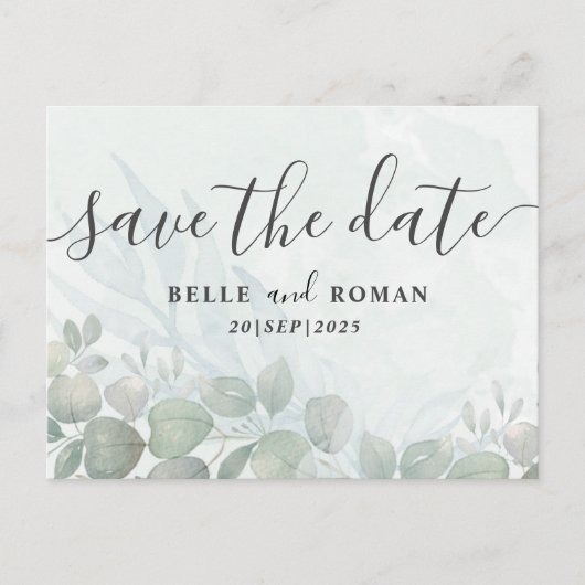 Eukalyptus Sage Green Save the Date Postkarte (Vorderseite)