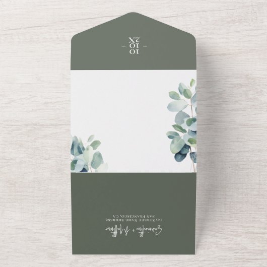 Eukalyptus Sage Green Spring Summer Wedding All In One Einladung (Außenbereich)