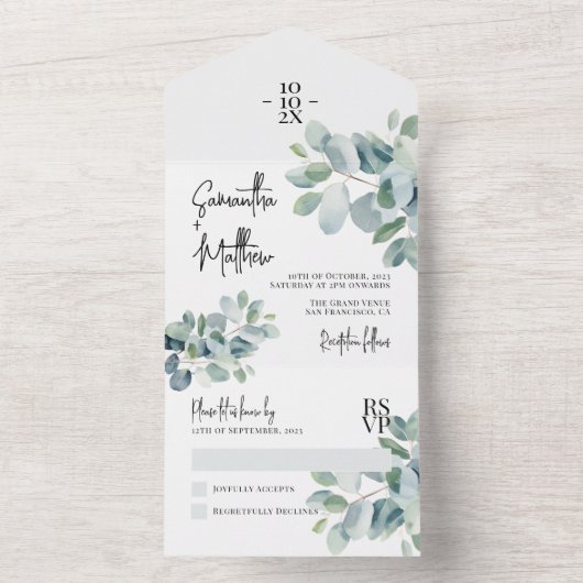 Eukalyptus Sage Green Spring Summer Wedding All In One Einladung (Innen Boden)