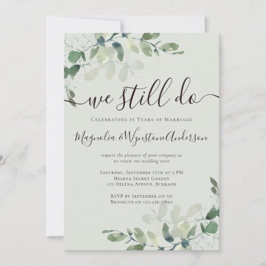 Eukalyptus Sage Green Vow Renewal Einladung (Vorderseite)
