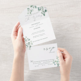 Eukalyptus Sage Green Watercolor Wedding All In One Einladung