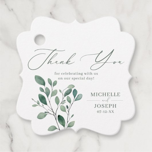 Eukalyptus Sage Green Watercolor Wedding Geschenkanhänger (Vorderseite)