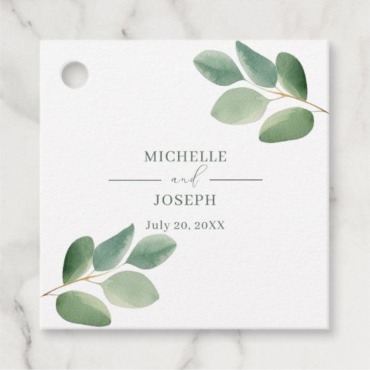 Eukalyptus Sage Green Watercolor Wedding Geschenkanhänger (Vorderseite)