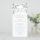 Eukalyptus Sage Green Watercolor Wedding Menu Menükarte (Stehend Vorderseite)