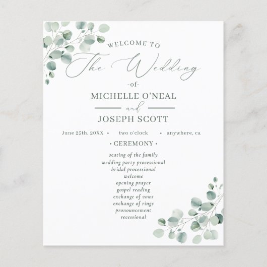 Eukalyptus Sage Green Watercolor Wedding Program (Vorderseite)