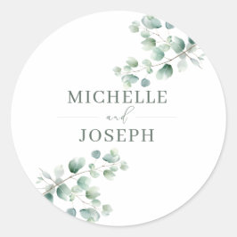 Eukalyptus Sage Green Watercolor Wedding Runder Aufkleber