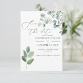 Eukalyptus Sage Green Watercolor Wedding Save The Date (Stehend Vorderseite)