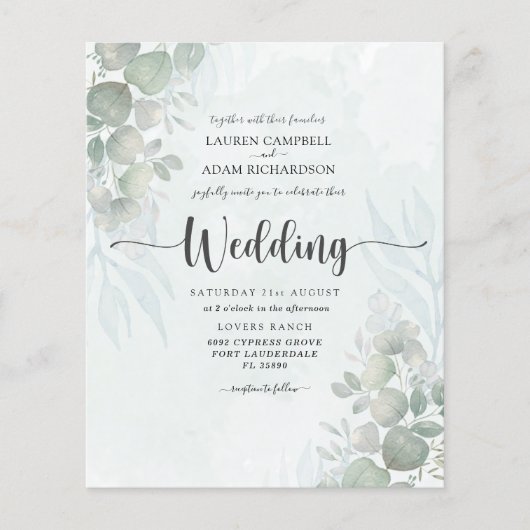 Eukalyptus Sage Green Wedding Einladung (Vorderseite)