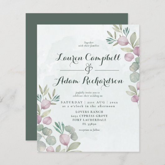 Eukalyptus Sage Green Wedding Einladung (Vorne/Hinten)