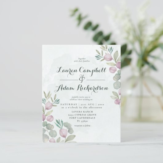 Eukalyptus Sage Green Wedding Einladung (Stehend Vorderseite)