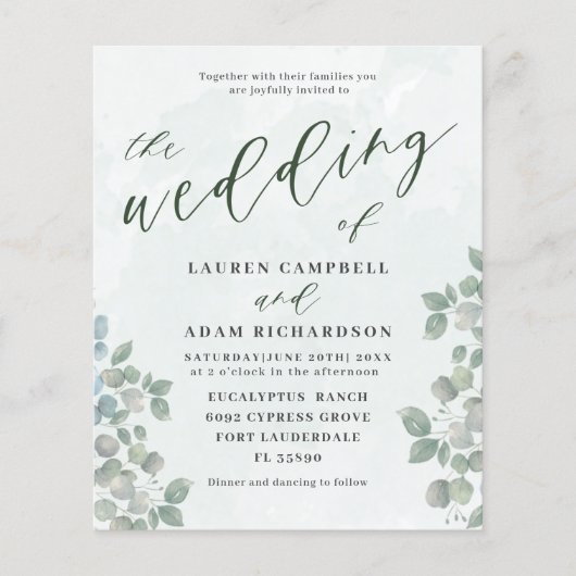 Eukalyptus Sage Green Wedding Einladung (Vorderseite)