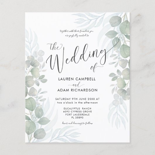 Eukalyptus Sage Green Wedding Einladung (Vorderseite)