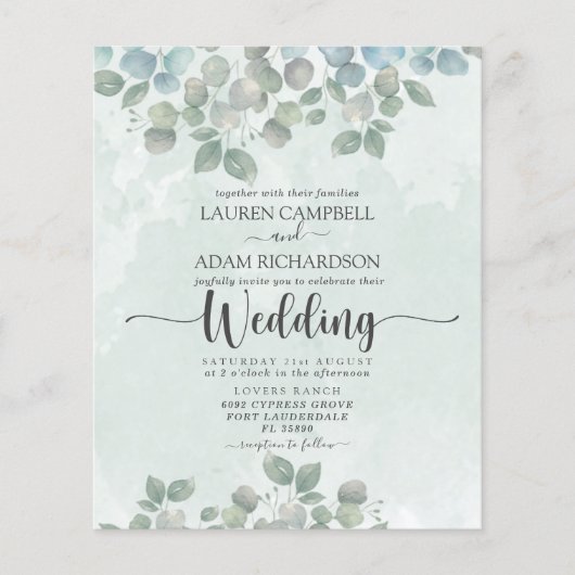 Eukalyptus sage green Wedding Einladung (Vorderseite)